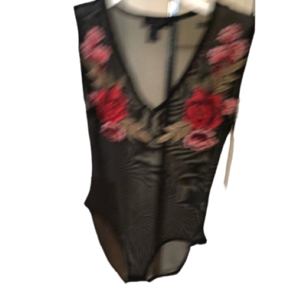 Atmosphere size small black sheer embroidered bodysuit with stretch NWOT